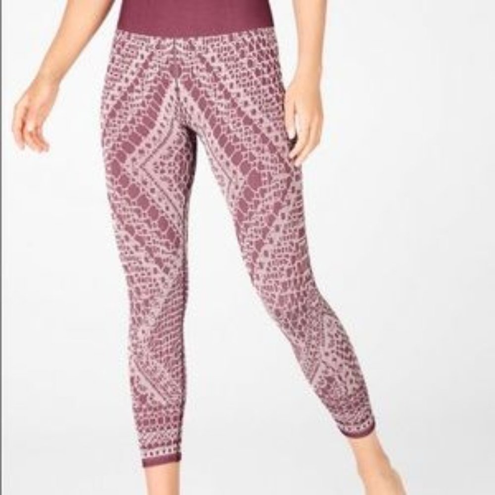 Fabletics High-Waisted Seamless Lace Capri Leggings Burgundy and Sand